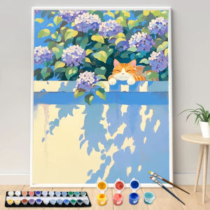 KAYOU | Painting By Numbers Hand Rose Cat on The Wall Scenery Adult Kit DIY Acrylic Paint Canva Artwork Canva Art Gift Home Decorate