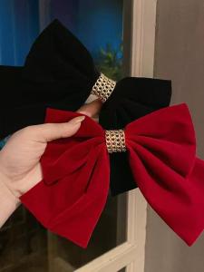 Red Velvet Hairpin with Pearl Bowknot for Women Sweet Half Updo Hair Clip Spring Clamp Festive New Year Headwear Accessories