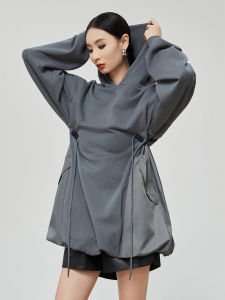 PlumJan | Gray Casual Loose Fit Hoodie Long Style