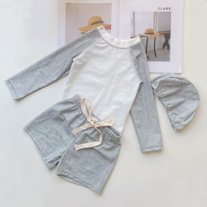 Ins New Mens Long Sleeve Swimming Suit Childrens Beach Swimming Trunks Casual Surf Suit Sun Protection Separate Style Kids Swimwear