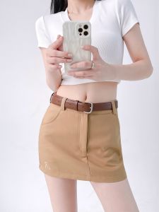 กระโปรงสั้นชุดสูทสีปักลายเรียบหรูใส่ทำงานมีเข็มขัดกระโปรงทรงเอเอวสูงสไตล์เพรพพี้กันโป๊สำหรับผู้หญิง