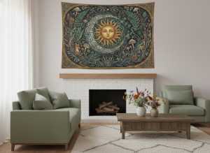 VIKAMA Retro Forest Sun Tapestry Bohemian Background Cloth Living Room Decoration Room Decoration