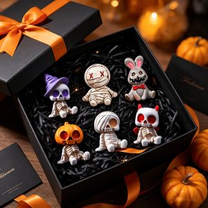6pcs Halloween Resin Skeleton Mummy Figurines Mini Statues for DIY Micro Landscape Bonsai Car Desk Decor