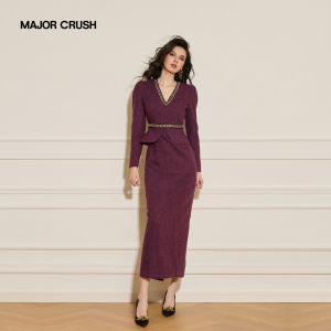 Elegant Retro Red Wine Color Long Dress