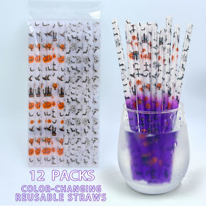 Color-changing Reusable Straws Halloween Party Night Pipe Durable Hard Plastic Tube Cold Drinking Fatanstic Color-changing Straw