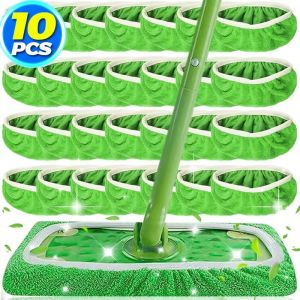 10Pcs Reusable Microfiber Mop Pads Green Furniture Flooring Sweeper Wet & Dry Cleaning Cloths Mop Head Replacement Washable Rag Towels