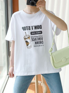 เสื้อยืดคอกลมแขนสั้นผ้าฝ้ายสำหรับผู้หญิงไซส์ใหญ่ ทรงหลวม ทรงเข้ารูป แฟชั่นฤดูร้อน 2023 ใหม่ เสื้อยืดแขนสั้นผู้หญิง