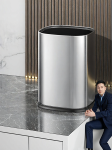 HANSHILIUJIA | Lidless Luxury Stainless Steel Trash Can Large