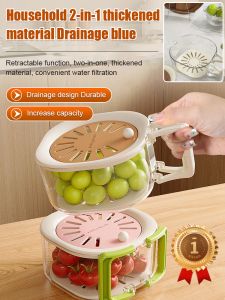 2-In-1 Thickened Kitchen Drain Basket Fruit Vegetable Food Strainer Refrigerator Fresh-Keeping Sealed Storage Box With Lid