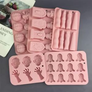 Creative Halloween Style Silicone Mold Baking Cake Ice Grid Chocolate Mold Pumpkin Zombie Hand Ghost Skeleton Brain