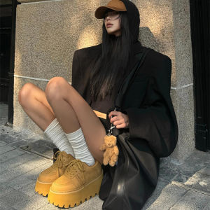 Cool Yellow Super Thick Bottom Platform Sports Shoes Womens Casual Large Head Flatform Sneakers Heightening Leisure Running Shoes