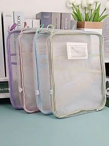 Long Mesh Zipper Pouch Bags Clear file bag Large Capacity Storage for School Toys Puzzle Board Games and Office Supplies