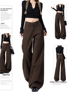 MZVZ | Quần Jeans Rộng Chân Rộng Màu Nâu Retro