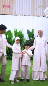 SARIMBIT 2026 BY NIBRAS ELDIA BEIGE TERBARU GAMIS & KOKO FAMILY SET KEKINIAN REUNI LEBARAN TERMURAH