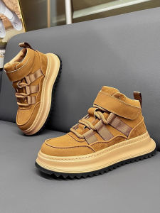 Mens Martin Boots Soft Bottom Heightening Leisure Mid-Calf Short Boots round Toe Lace-Up Closure Rubber Outsole Comfortable Wear