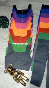 Bộ đồ tập gym yoga aerobic thể thao nữ bao gồm áo bra cúc bấm kèm mút và quần dài chun mông chất liệu thun dệt kim BINSPORTS BD214