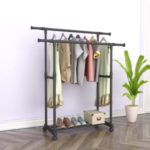 HH ราวตากผ้า บาร์เดี่ยว ราวแขวนเสื้อผ้าบาร์คู่ ยืด-หด ราวเหล็กมีล้อ ราวแขวนผ้า ชั้นวาง2ชั้น รับน้ำหนักได้ 50+kg คุณภาพสูง จัดส่งที่รวดเร็ว