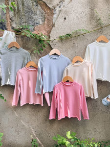 Girls Cotton Long Sleeve Base Shirt Spring Autumn New Style Childrens Clothes Half High Collar Wood Grain Edge Pure Cotton Inner Wear Baby Top