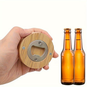 Tile bamboo wooden bottle opener creative household circular magnetic bottle opener