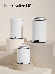 Modern Minimalist Stainless Steel Trash Can with Lid for Living Room And Bedroom Home Use round Bucket Shape Foot Pedal Opening