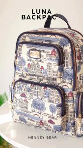 Henneybear-H1201 รุ่น Luna ลาย Euro กระเป๋าเป้ กระเป๋าสะพายหลัง กระเป๋าเดินทาง ทรงสวยช่องใส่ของเยอะ