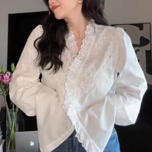 SHUAIYUE | Áo Sơ Mi Trắng Vòng Cổ V Đẹp Mắt