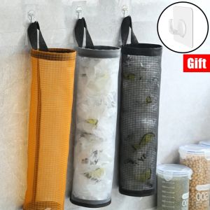 Home Storage Hanging Grocery Bags Bathroom Organizer Plastic Garbage Bag Kitchen Dispenser Wall Mount Holder Trash Mesh Bag