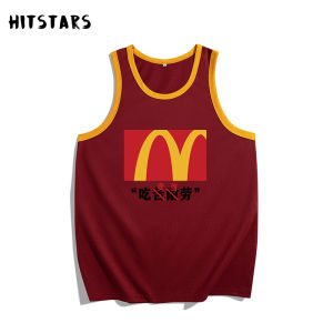 Chinese Fad Retro Hard-Working Fun Printing Pure Cotton Vest Mens and Womens Fitness Loose Summer Casual Creative Text