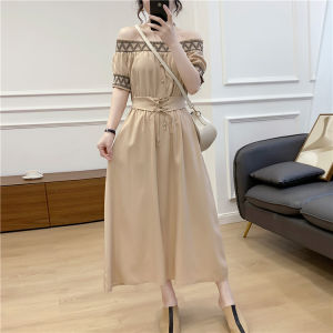 1987 Gợi Cảm Một Vai Thanh Lịch Áo Dài Mùa Hè Mới Rời Eo Giảm Béo Phong Cách Thời Trang Nữ Tay Ngắn