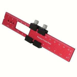 Woodworking Precision Pocket Ruler Aluminum Slide Ruler Inch and Metric T-Type Scribing Ruler Square Layout Tool W/ Slide Stops