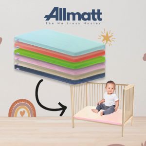 ALLMATT Hypoallergenic Foam Baby Mattress/ Easy carry/ Light Weight/ Cozy Sleep Comfort/ Durable/  Multiple Colors Mattress/ Baby Cot Mattress/ Mattress Baby/ Mattress Baby Newborn/ Baby Bed/ Baby Floor Bed/ Baby Cot Mattress