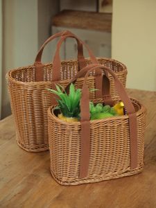 SOURCE Factory Imitation Rattan Hand-Woven Cabas Shopping Basket Fruit and Vegetable Picking Basket with Hand Gift Flower Basket