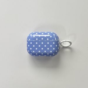 Simple Lovely Blue Polka Dot Pattern Glossy Protective Earphone Case with White Rings Cover for AirPods 1 2 3 4 Pro 2 Pro 3