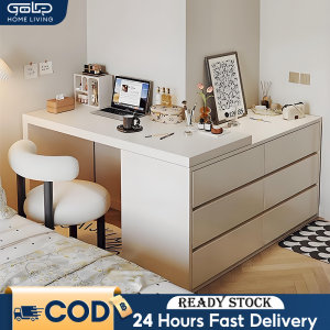 GOLD Solid Wood Dressing Table Adjustable Desk Modern Compact Vanity With Drawers Retractable梳妆台书桌