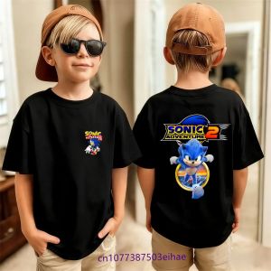 Bandai | Sonic Cartoon Printed Kids T-Shirt Summer Short Sleeve Breathable Cotton Sports Style Casual Lightweight Childrens Top Shirt