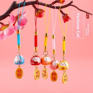 Short Ceramic Fu Cat Phone Pendant Alloy Ring Shell Buckle Mobile Phone Lanyard Digital Accessories Charms Cat Charm Jewelry