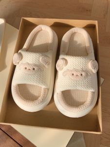 Thin Cute Ins Style Lamb Linen Slippers Soft Bottom Non-Slip Anti-Sweat All Year Round Neutral Home Floor Shoes Women