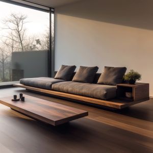 New Chinese Style Sofa Fabric Leather Black Walnut Wood Luxury Modern Simple Straight Row Solid Wood Living Room Large Layout