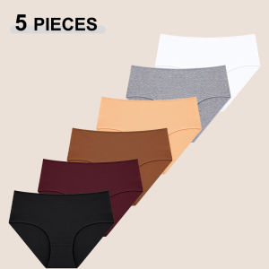 5PCS Seamless Cotton Fabric Underwear For Women High Waist Plus Size Elastic Panties Female Solid Color Comfortable Lingerie New