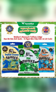 (Combo 3) Kẹo Bơ Sữa Walker’s Toffees Mint 150gr – Bơ Sữa Ngọt Béo Kết Hợp Bạc Hà Mát Lạnh