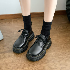 Womens College Style Lace-Up Miniature Leather Shoes Spring 2025 New Thick Bottom Heightening Loafers Brown Flats Casual round Toe