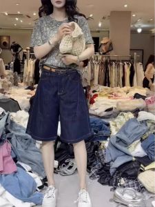 กางเกงขาสั้นยีนส์ทรงตรงเอวสูงสำหรับผู้หญิง กางเกงขายาวทรงหลวม ฤดูใบไม้ร่วง ฤดูหนาว บาง สไตล์ลำลอง ทรงหลวม