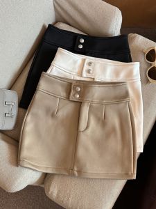 High Waist A-Line Woolen Mini Skirt Womens Outerwear Autumn Winter Booty Short Skirts Double Buckle Chic Korean Style