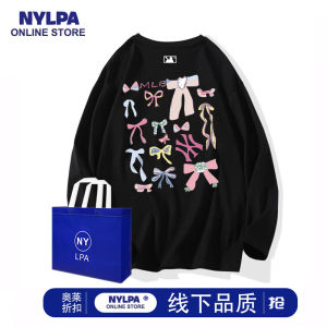 Áo Thun Dài Tay Dáng Rộng Phong Cách Hàn Quốc in Họa Tiết Graffiti Thắt Nút Bướm Thường Ngày Mùa Xuân 2025 Nylpa