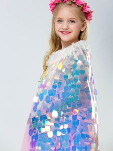 Princess Style Shiny Mermaid Scale Sequin Cape Childrens Performance Birthday Halloween Costume Girls Shoulder Wrap
