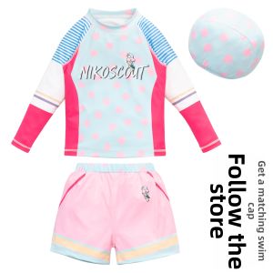 HUANKE | Long Sleeve Sun Protection Girls Swimsuit with Pads
