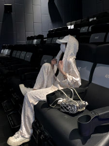 ชุดเสื้อเชิ้ตแขนยาวมีฮู้ดและกางเกงขายาวเอวสูงสไตล์เกาหลีแฟชั่น ชุดสองชิ้น ผ้าฝ้าย ฤดูใบไม้ผลิ 2024