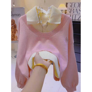 Bộ Đồ Hai Mảnh Cổ Polo Phong Cách Hàn Quốc Mùa Thu 2025 Áo Len Dệt Kim Rộng Rãi Thường Ngày Áo Len Cổ Polo Màu Khối