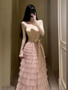 CHANGTONG | French Style Lace Splicing Mesh Dress
