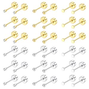 18 Pairs 14K Gold Plated Surgical Steel Screw Flat Back Stud Earrings Tiny Cartilage Earring Sets For Multiple Piercing 2mm